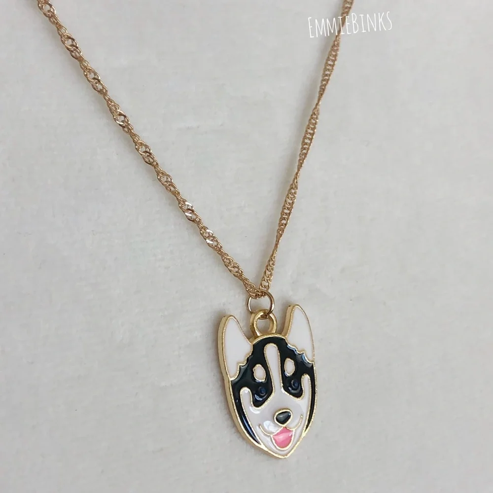 New ‘Puppy Love’ Siberian Husky Puppy Dog Pendant Necklace / Gold Plated Pup - Picture 7 of 13